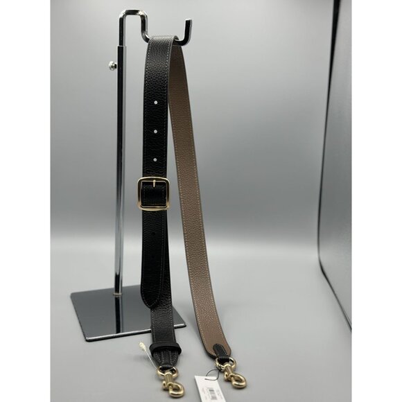 Coach CZ785 Reversible Replacement Strap Black Dark Stone Pebbled Leather NWT - Picture 1 of 13